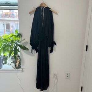Misa Black Plunge Neck Long Sleeve Jumpsuit Size Small